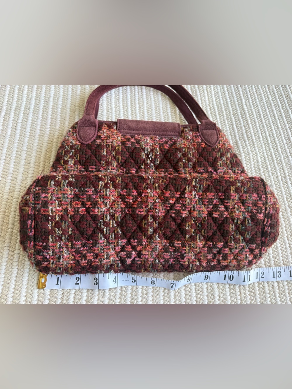 Vera Bradley Tweed Quilted Bag – Burgundy Suede Trim Tote purse - Picture 3 of 7